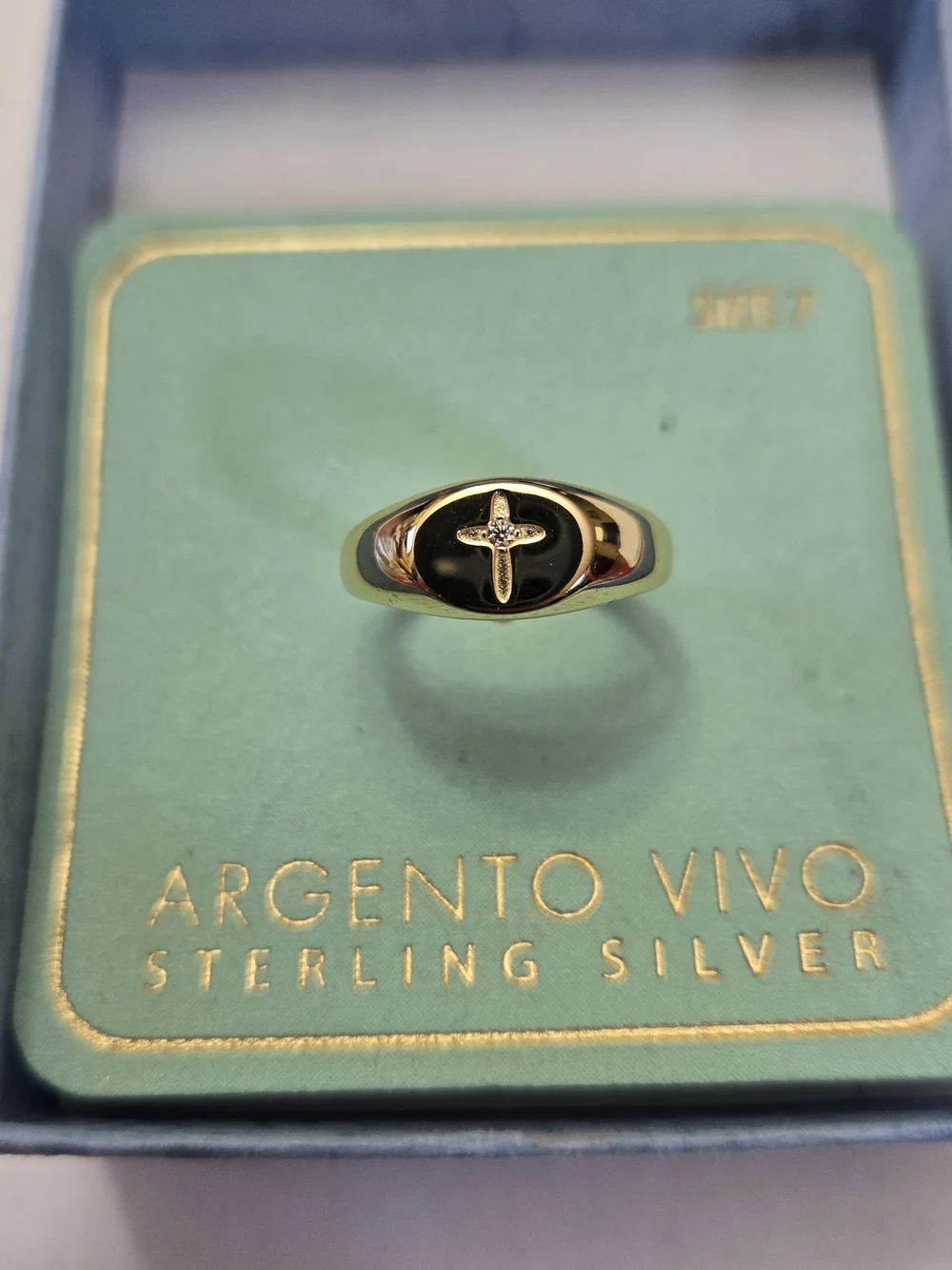 Argento Vivo Gold Plated Over Sterling Silver Cross Ring